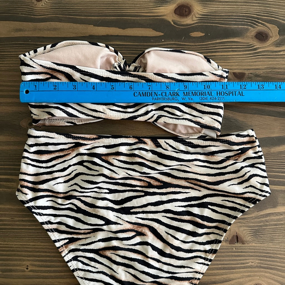 Cabana del Sol Women’s Strapless Bandeau Bikini Set Black/White Zebra S - Picture 4 of 6
